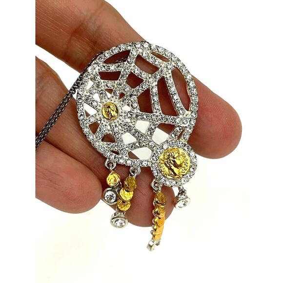 Money Catcher Pendant Necklace Openwork Italy Sterling Silver 925 CZ Web 20" - Picture 14 of 14